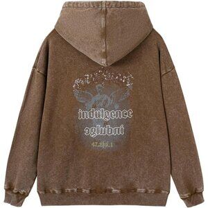 Men's Acid Wash  Vintage Pullover Fall Winter Hoodies Sweatshirt Coffee Angel